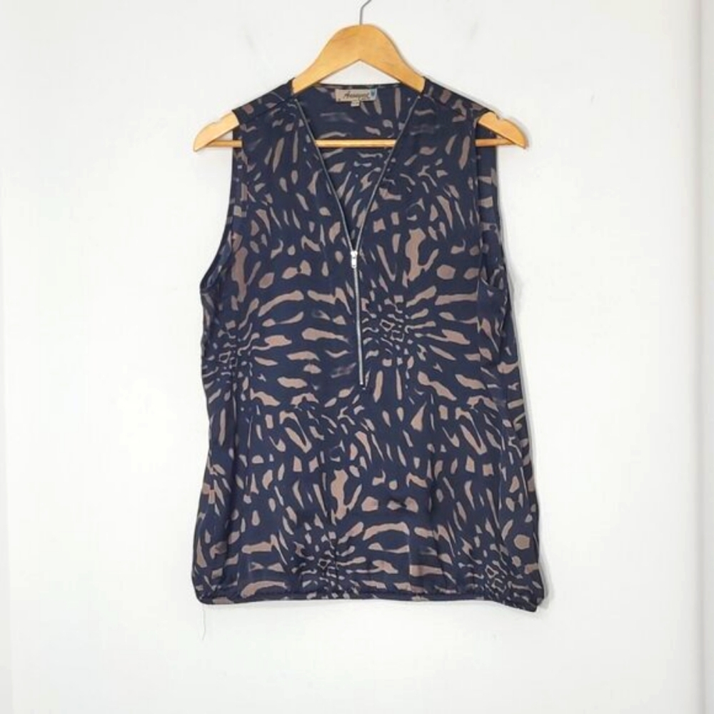 🛍 Anonyme Black & Brown Leopard Print Front Zip Sleeveless Business Casual XL